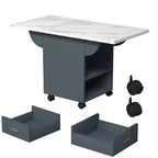 Tavolo Pieghevole Multifunzionale con Texture in Marmo, Carrello da Cucina su Ruote con Cassetto e Ripiano, Scrivania Mobile per Piccoli Spazi