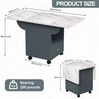 Tavolo Pieghevole Multifunzionale con Texture in Marmo, Carrello da Cucina su Ruote con Cassetto e Ripiano, Scrivania Mobile per Piccoli Spazi