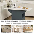 Tavolo Pieghevole Multifunzionale con Texture in Marmo, Carrello da Cucina su Ruote con Cassetto e Ripiano, Scrivania Mobile per Piccoli Spazi