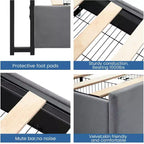 Letto matrimoniale con rivestimento imbottito, Struttura letto con stazione di ricarica e 4 cassetti contenitore, Supporto a doghe in legno, Nessuna necessità di box spring, Grigio chiaro (Queen)