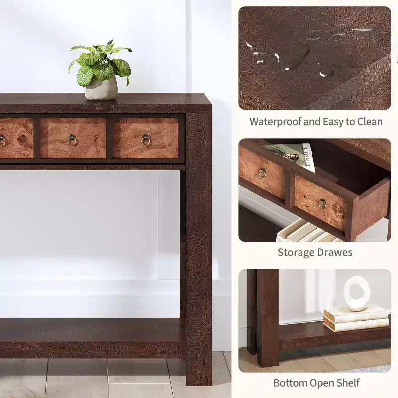 Tavolo consolle da 137 cm, tavolo d'ingresso in legno con 2 cassetti e ripiano aperto, tavolo da divano dietro il divano, tavolo da ingresso in stile rustico