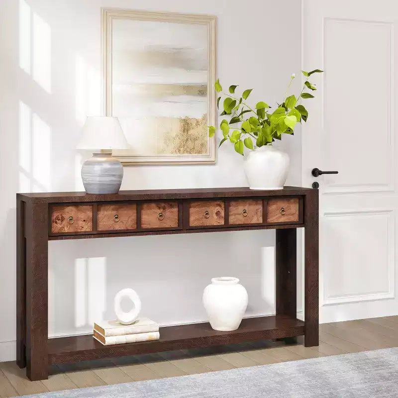 Tavolo consolle da 137 cm, tavolo d'ingresso in legno con 2 cassetti e ripiano aperto, tavolo da divano dietro il divano, tavolo da ingresso in stile rustico