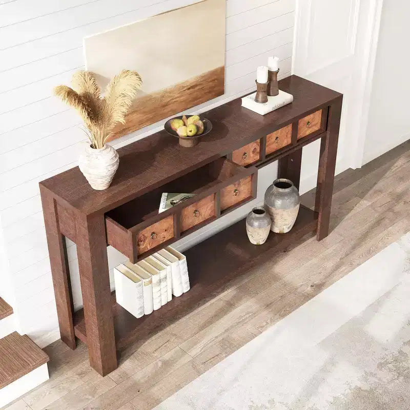 Tavolo consolle da 137 cm, tavolo d'ingresso in legno con 2 cassetti e ripiano aperto, tavolo da divano dietro il divano, tavolo da ingresso in stile rustico