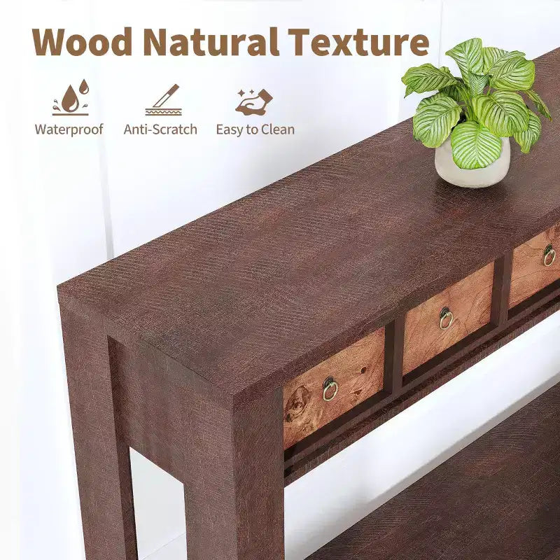 Tavolo consolle da 137 cm, tavolo d'ingresso in legno con 2 cassetti e ripiano aperto, tavolo da divano dietro il divano, tavolo da ingresso in stile rustico