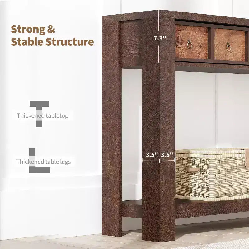 Tavolo consolle da 137 cm, tavolo d'ingresso in legno con 2 cassetti e ripiano aperto, tavolo da divano dietro il divano, tavolo da ingresso in stile rustico