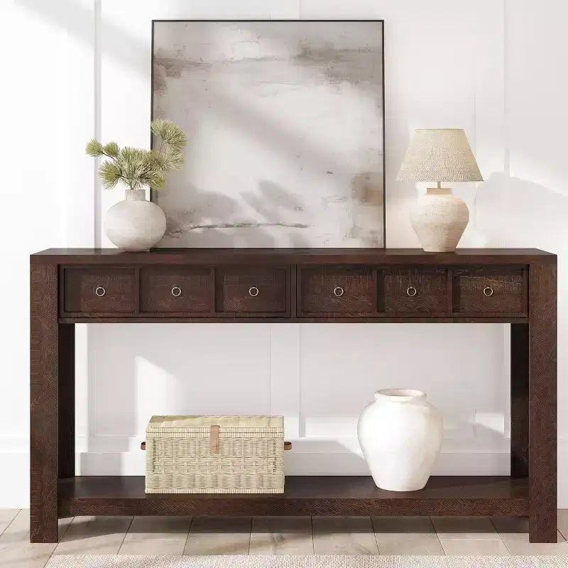 Tavolo consolle da 137 cm, tavolo d'ingresso in legno con 2 cassetti e ripiano aperto, tavolo da divano dietro il divano, tavolo da ingresso in stile rustico