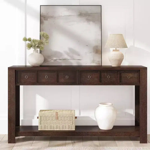 Tavolo consolle da 137 cm, tavolo d'ingresso in legno con 2 cassetti e ripiano aperto, tavolo da divano dietro il divano, tavolo da ingresso in stile rustico
