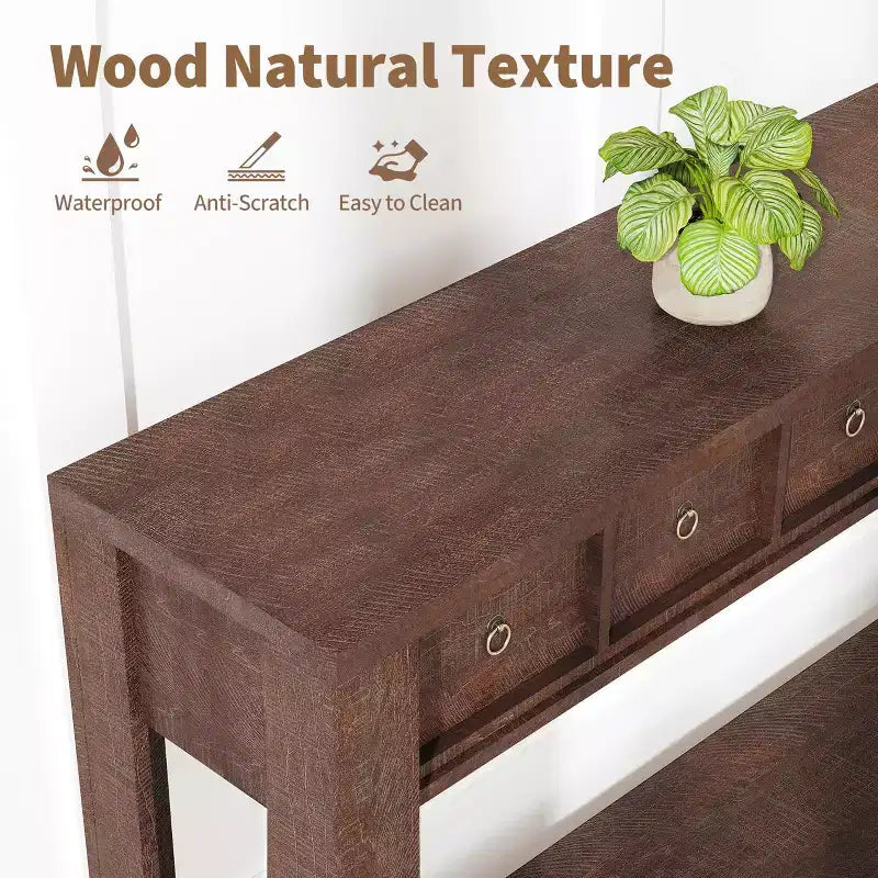 Tavolo consolle da 137 cm, tavolo d'ingresso in legno con 2 cassetti e ripiano aperto, tavolo da divano dietro il divano, tavolo da ingresso in stile rustico