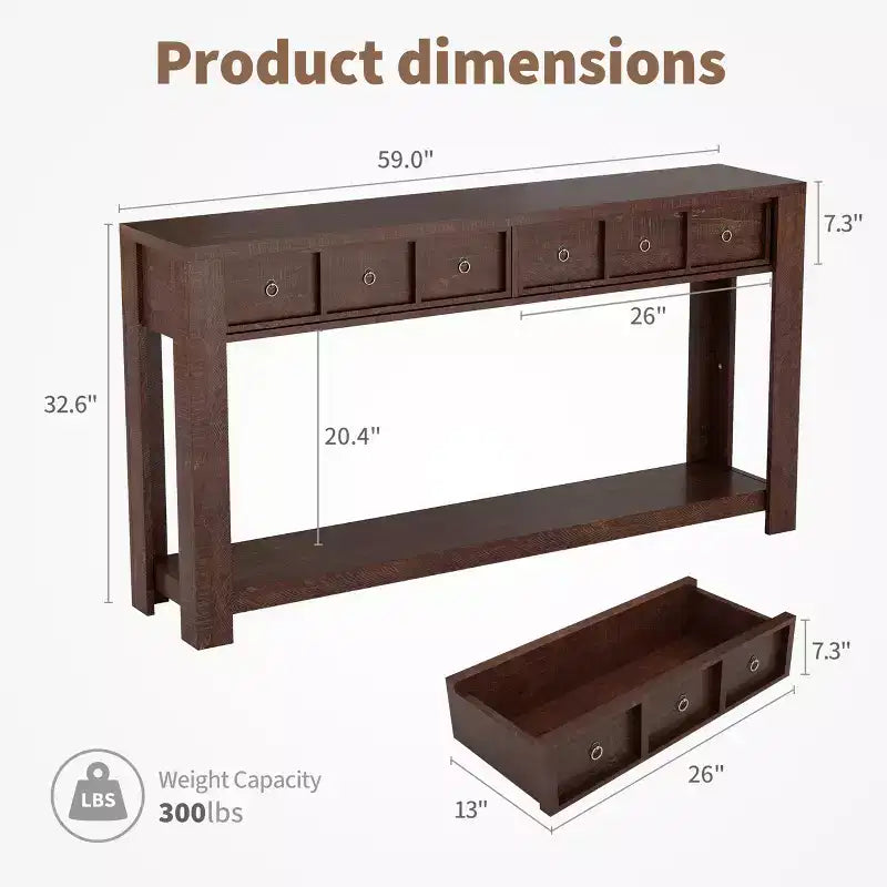 Tavolo consolle da 137 cm, tavolo d'ingresso in legno con 2 cassetti e ripiano aperto, tavolo da divano dietro il divano, tavolo da ingresso in stile rustico