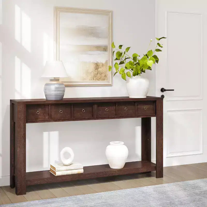 Tavolo consolle da 137 cm, tavolo d'ingresso in legno con 2 cassetti e ripiano aperto, tavolo da divano dietro il divano, tavolo da ingresso in stile rustico