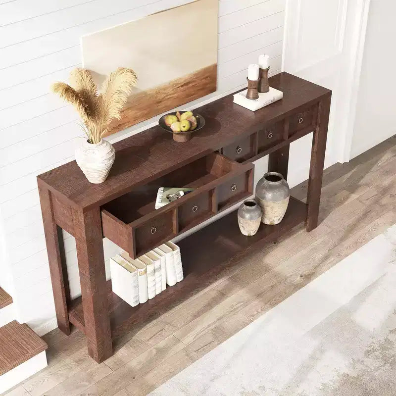 Tavolo consolle da 137 cm, tavolo d'ingresso in legno con 2 cassetti e ripiano aperto, tavolo da divano dietro il divano, tavolo da ingresso in stile rustico