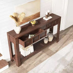 Tavolo consolle da 137 cm, tavolo d'ingresso in legno con 2 cassetti e ripiano aperto, tavolo da divano dietro il divano, tavolo da ingresso in stile rustico