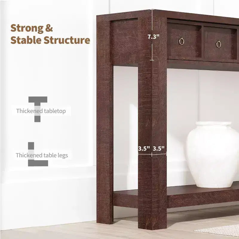 Tavolo consolle da 137 cm, tavolo d'ingresso in legno con 2 cassetti e ripiano aperto, tavolo da divano dietro il divano, tavolo da ingresso in stile rustico
