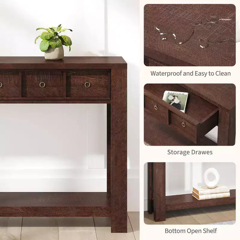 Tavolo consolle da 137 cm, tavolo d'ingresso in legno con 2 cassetti e ripiano aperto, tavolo da divano dietro il divano, tavolo da ingresso in stile rustico
