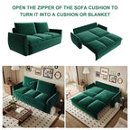 MAYEERTY 70.9 Divano Letto Estraibile, 3 Posti Convertibile con Set Cuscino e Coperta 2-in-1 Verde