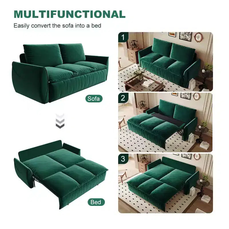 MAYEERTY 70.9 Divano Letto Estraibile, 3 Posti Convertibile con Set Cuscino e Coperta 2-in-1 Verde