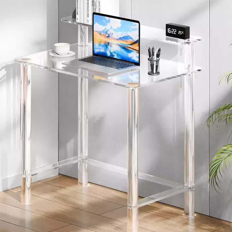 VEVOR Tavolo in Acrilico, Scrivania Trasparente a 2 Livelli con Supporto per Monitor, Scrivania per Computer da Studio in Acrilico, Tavolino Moderno Comodino, 19.7x31.5x34.7 in, Trasparente
