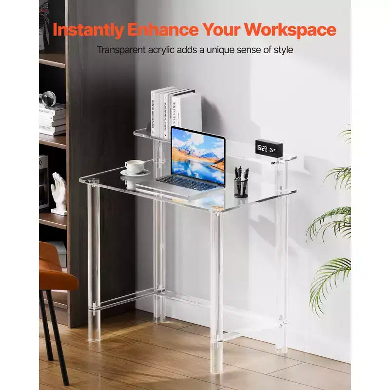 VEVOR Tavolo in Acrilico, Scrivania Trasparente a 2 Livelli con Supporto per Monitor, Scrivania per Computer da Studio in Acrilico, Tavolino Moderno Comodino, 19.7x31.5x34.7 in, Trasparente