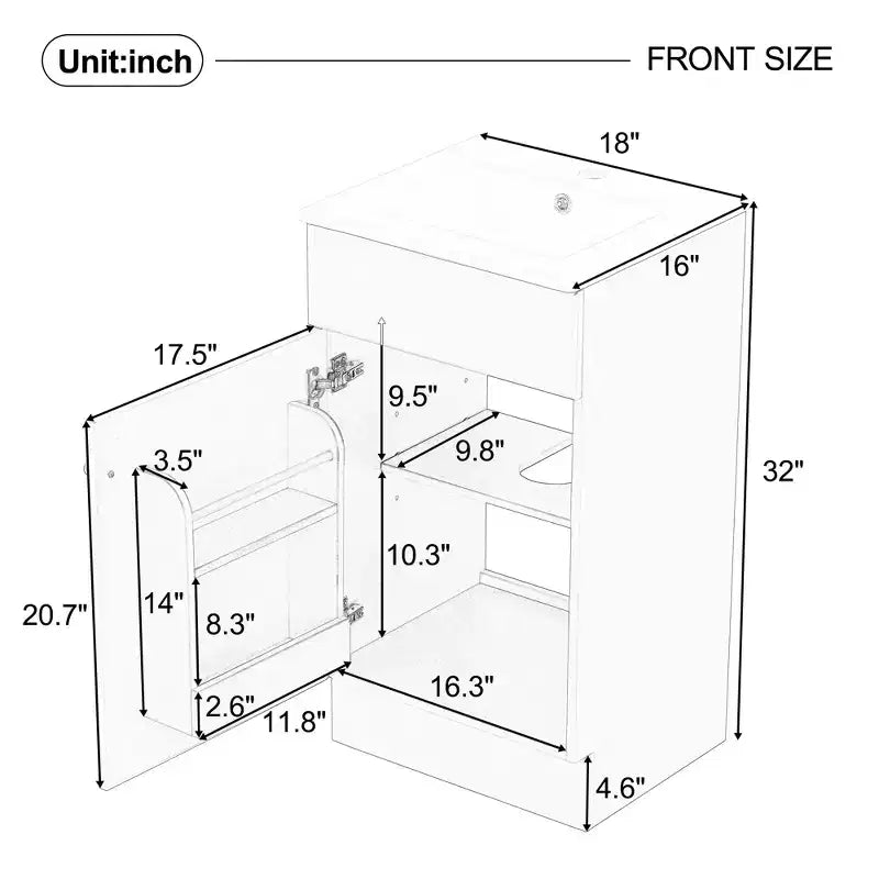 Mobile lavabo da bagno piccolo da 18 pollici, mobiletto da bagno con anta e ripiano regolabile, mobiletto lavabo singolo