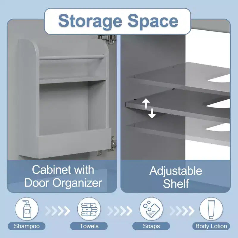 Mobile lavabo da bagno piccolo da 18 pollici, mobiletto da bagno con anta e ripiano regolabile, mobiletto lavabo singolo