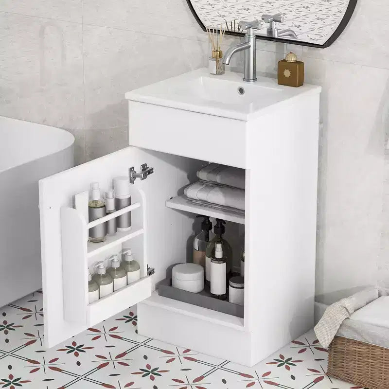 Mobile lavabo da bagno piccolo da 18 pollici, mobiletto da bagno con anta e ripiano regolabile, mobiletto lavabo singolo