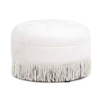 Pouf rotondo d'accento TUYOHW 24 con frange di passamaneria a nappa, Pouf in morbida ciniglia, Pouf poggiapiedi vintage per soggiorno e camera da letto, Bianco