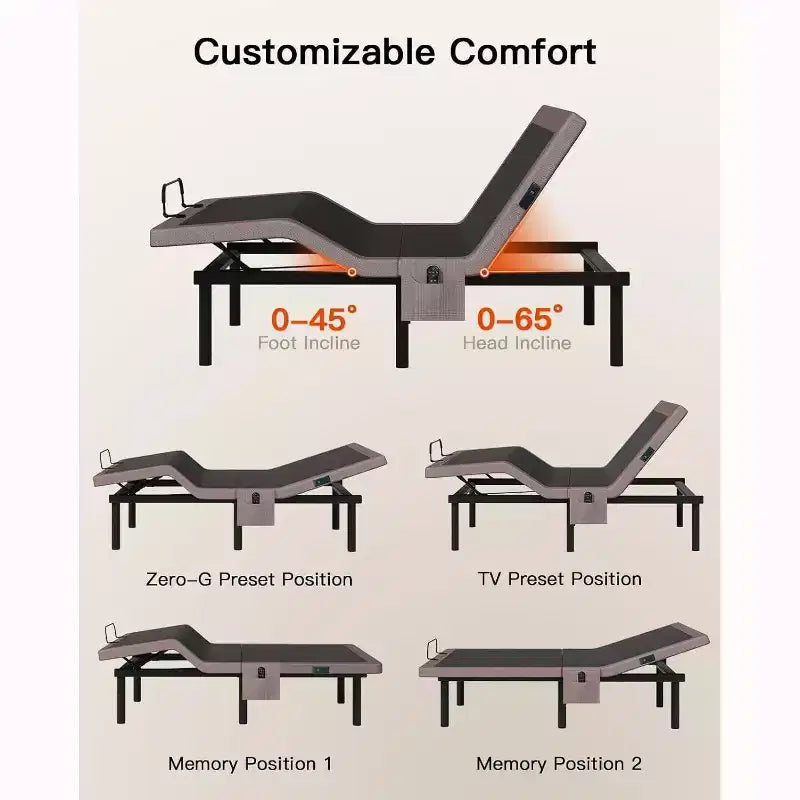 Base letto regolabile, letto matrimoniale massaggiante king size, modalità zero gap e zero gravità, letto elettrico con inclinazione testa e piedi, dotato di 4 porte USB