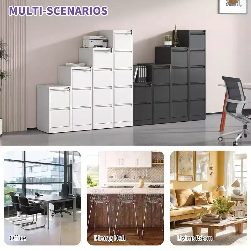 VIYET 64H Cassettiera verticale a 5 cassetti in metallo nero con serratura, classificatore in acciaio per ufficio domestico, adatto per formato A4/legale/lettera