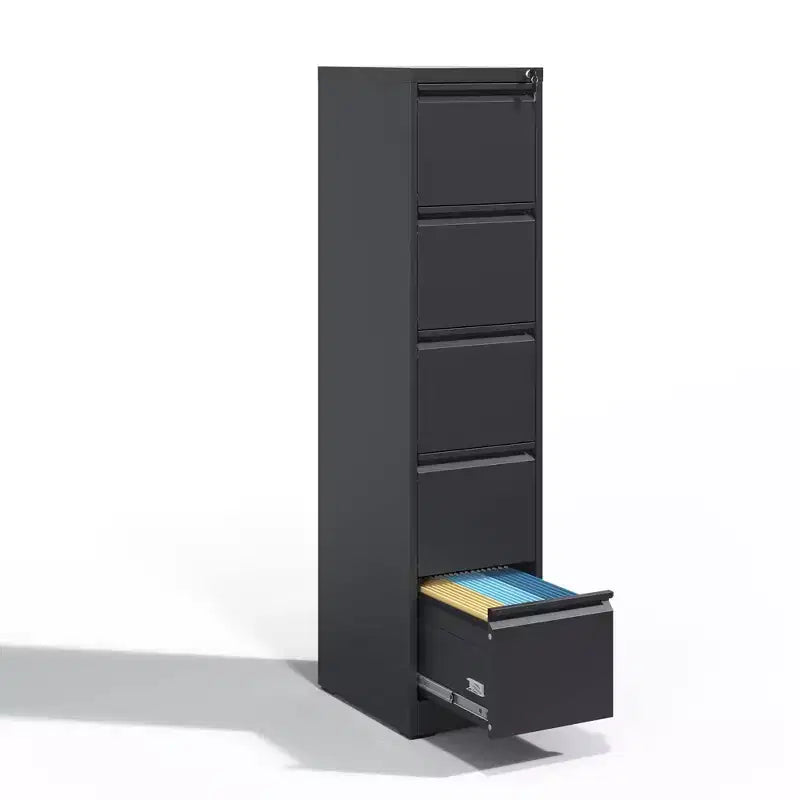 VIYET 64H Cassettiera verticale a 5 cassetti in metallo nero con serratura, classificatore in acciaio per ufficio domestico, adatto per formato A4/legale/lettera