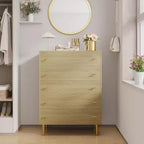 Cassettiera a 5 cassetti per camera da letto, Comò alto in legno rustico con cassetti grandi e maniglie a barra, texture naturale per soggiorno, corridoio