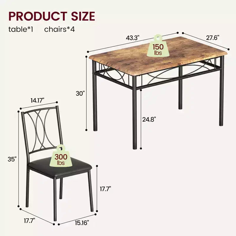 Set da pranzo per 4 persone, set di 5 pezzi tavolo e sedie da cucina, set tavolo da cucina rettangolare per piccoli spazi, appartamento, monolocale