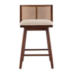 Set di 2 Sgabelli in Legno con Schienale in Rattan, Sedie da Bancone Imbottite Beige per Isola da Cucina, Home Bar o Ristorante-Panipeachy