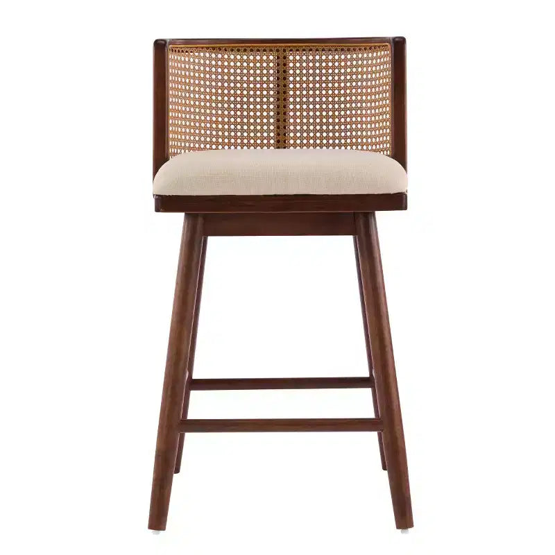Set di 2 Sgabelli in Legno con Schienale in Rattan, Sedie da Bancone Imbottite Beige per Isola da Cucina, Home Bar o Ristorante-Panipeachy