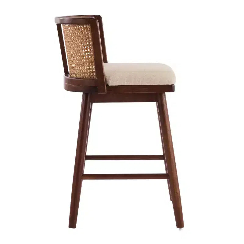 Set di 2 Sgabelli in Legno con Schienale in Rattan, Sedie da Bancone Imbottite Beige per Isola da Cucina, Home Bar o Ristorante-Panipeachy