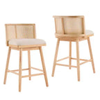 Set di 2 Sgabelli in Legno con Schienale in Rattan, Sedie da Bancone Imbottite Beige per Isola da Cucina, Home Bar o Ristorante-Panipeachy