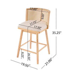 Set di 2 Sgabelli in Legno con Schienale in Rattan, Sedie da Bancone Imbottite Beige per Isola da Cucina, Home Bar o Ristorante-Panipeachy