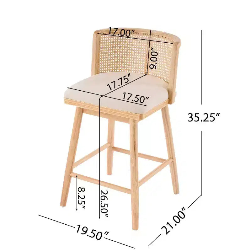 Set di 2 Sgabelli in Legno con Schienale in Rattan, Sedie da Bancone Imbottite Beige per Isola da Cucina, Home Bar o Ristorante-Panipeachy