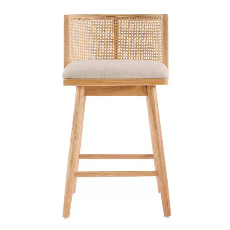 Set di 2 Sgabelli in Legno con Schienale in Rattan, Sedie da Bancone Imbottite Beige per Isola da Cucina, Home Bar o Ristorante-Panipeachy