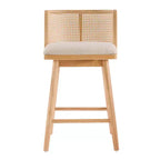 Set di 2 Sgabelli in Legno con Schienale in Rattan, Sedie da Bancone Imbottite Beige per Isola da Cucina, Home Bar o Ristorante-Panipeachy