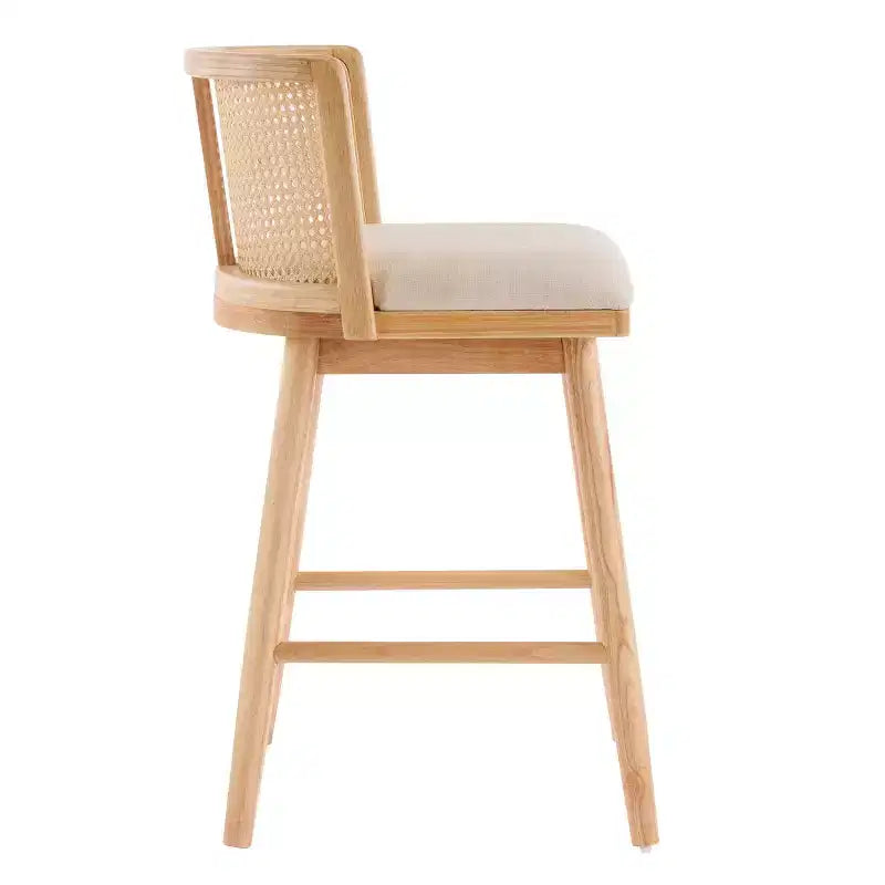 Set di 2 Sgabelli in Legno con Schienale in Rattan, Sedie da Bancone Imbottite Beige per Isola da Cucina, Home Bar o Ristorante-Panipeachy