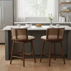 Set di 2 Sgabelli in Legno con Schienale in Rattan, Sedie da Bancone Imbottite Beige per Isola da Cucina, Home Bar o Ristorante-Panipeachy