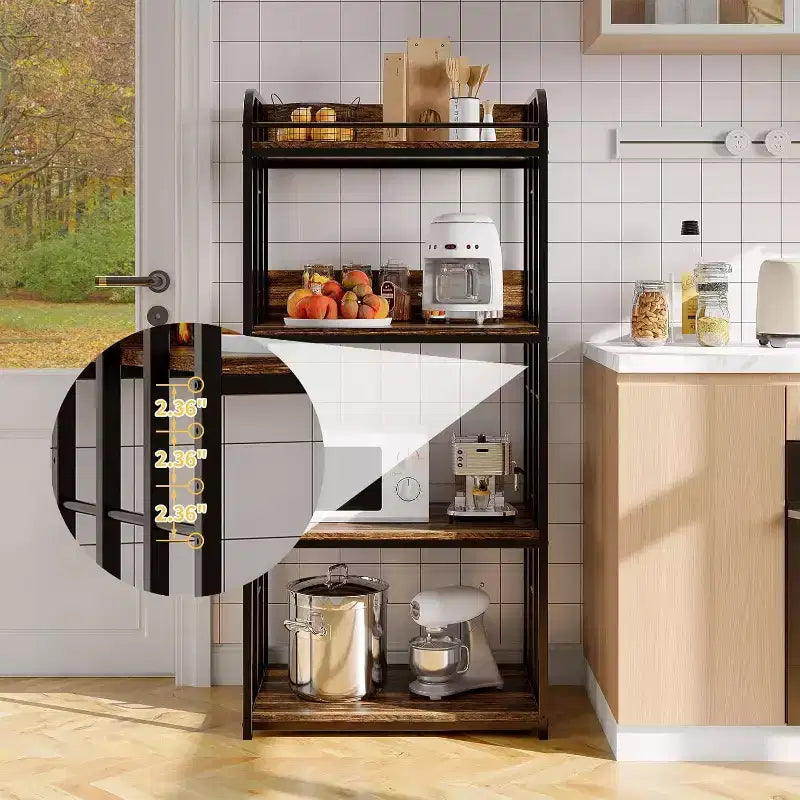 Scaffale da Panettiere a 4 Ripiani per Cucina con Contenitore, Porta Microonde Industriale, Mobiletto Caffè per Piccoli Spazi, Scaffale da Cucina Autoportante