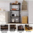 Scaffale da Panettiere a 4 Ripiani per Cucina con Contenitore, Porta Microonde Industriale, Mobiletto Caffè per Piccoli Spazi, Scaffale da Cucina Autoportante