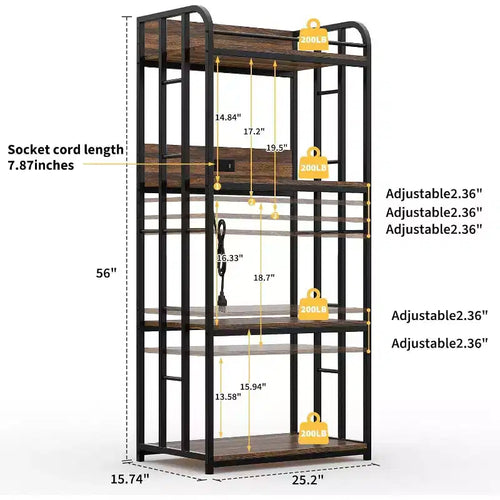 Scaffale da Panettiere a 4 Ripiani per Cucina con Contenitore, Porta Microonde Industriale, Mobiletto Caffè per Piccoli Spazi, Scaffale da Cucina Autoportante