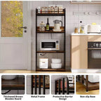 Scaffale da Panettiere a 4 Ripiani per Cucina con Contenitore, Porta Microonde Industriale, Mobiletto Caffè per Piccoli Spazi, Scaffale da Cucina Autoportante