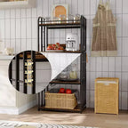 Scaffale da Panettiere a 4 Ripiani per Cucina con Contenitore, Porta Microonde Industriale, Mobiletto Caffè per Piccoli Spazi, Scaffale da Cucina Autoportante