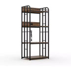 Scaffale da Panettiere a 4 Ripiani per Cucina con Contenitore, Porta Microonde Industriale, Mobiletto Caffè per Piccoli Spazi, Scaffale da Cucina Autoportante