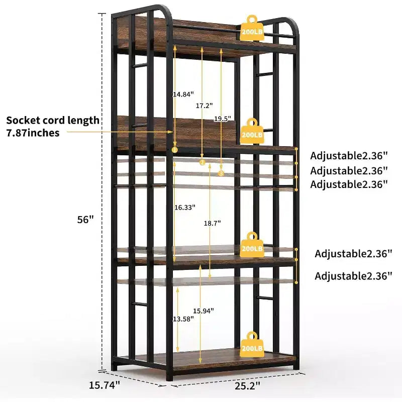 Scaffale da Panettiere a 4 Ripiani per Cucina con Contenitore, Porta Microonde Industriale, Mobiletto Caffè per Piccoli Spazi, Scaffale da Cucina Autoportante