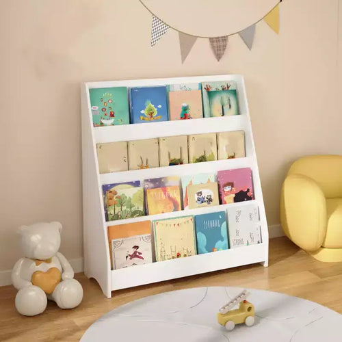 Libreria e organizzatore a 4 livelli, libreria a scomparti a cinque strati, scaffale in legno, vetrina per sala giochi, aula, scuola