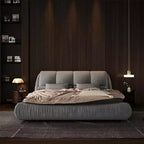MAYEERTY King Size Luxury Upholstered Platform Bed with Oversized Padded Backrset and Solid Wood Frame Gray